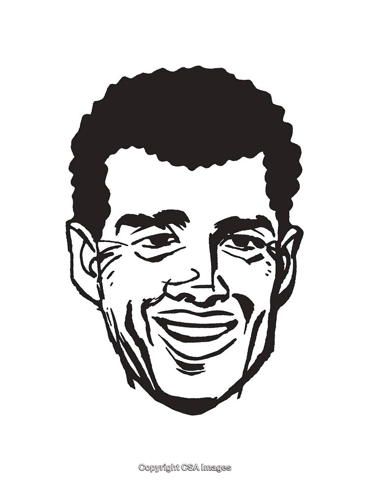 Black and White Line Art Illustration of a Smiling Face