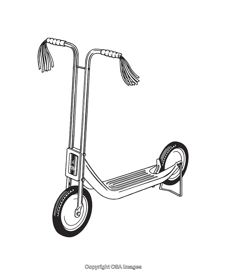 Retro Kick Scooter Black and White Line Art Illustration