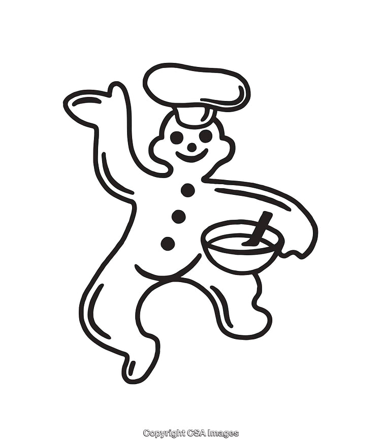 Black And White Line Art Illustration of a Happy Chef Cartoon Character