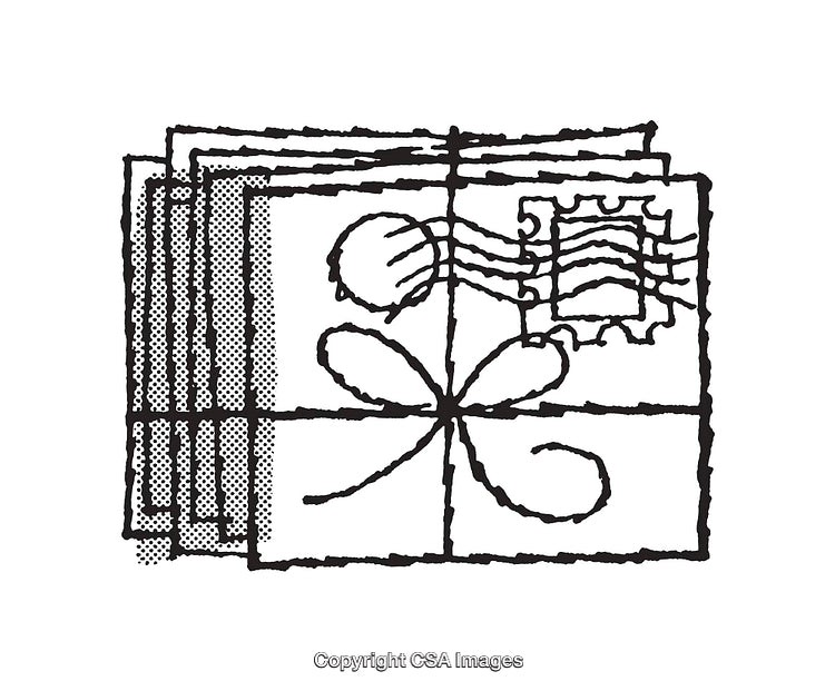 Vintage Line Art Illustrations of Letter and Postage Stamp