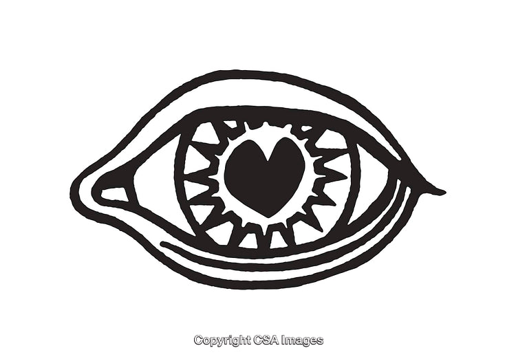 Black and White Eye Illustration with Heart Symbol Centerpiece