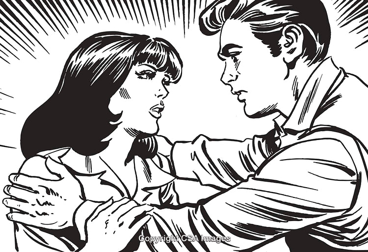 Dramatic Pop Art Style Illustration of Couple Engaged in Conversation