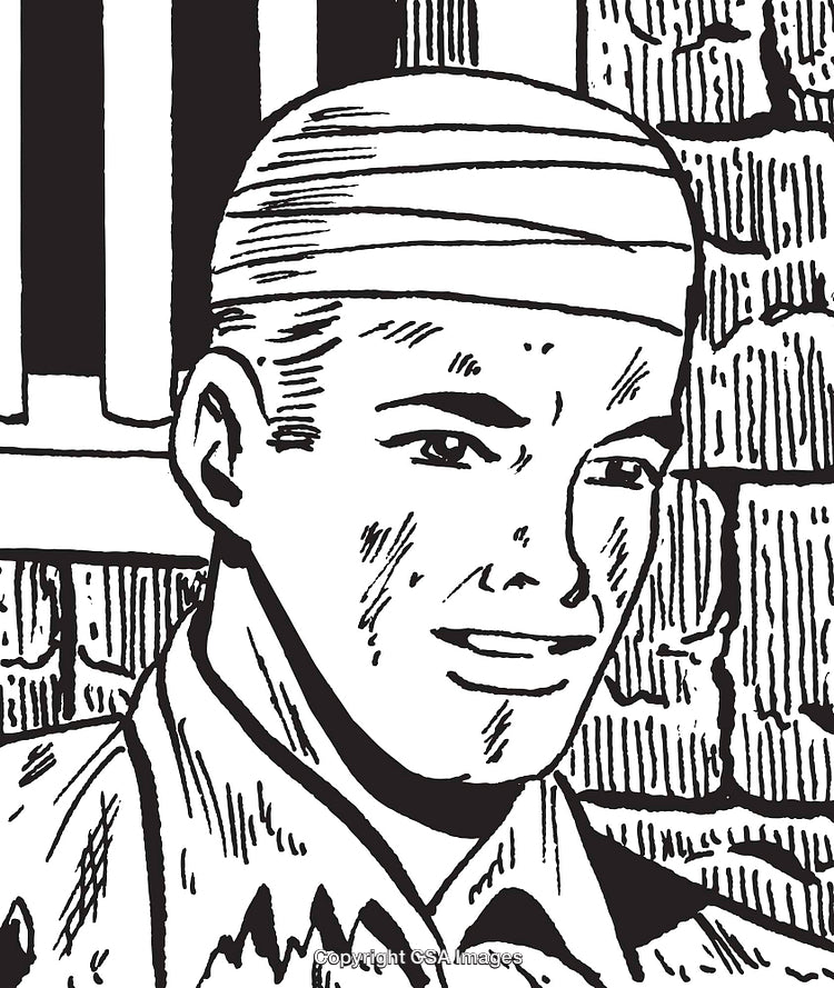 Hand-Drawn Portrait of a Smiling Man in Block Print Style