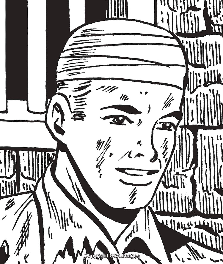 Hand-Drawn Portrait of a Smiling Man in Block Print Style