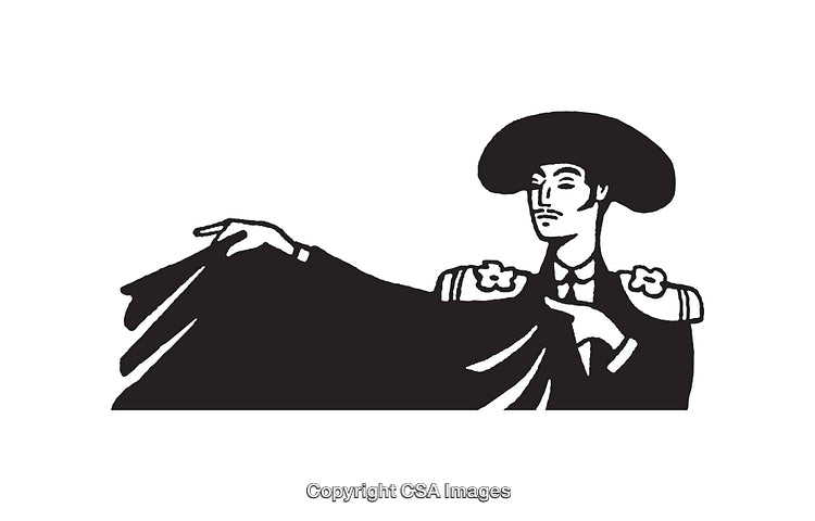 Stylized Black and White Illustration of a Traditional Matador