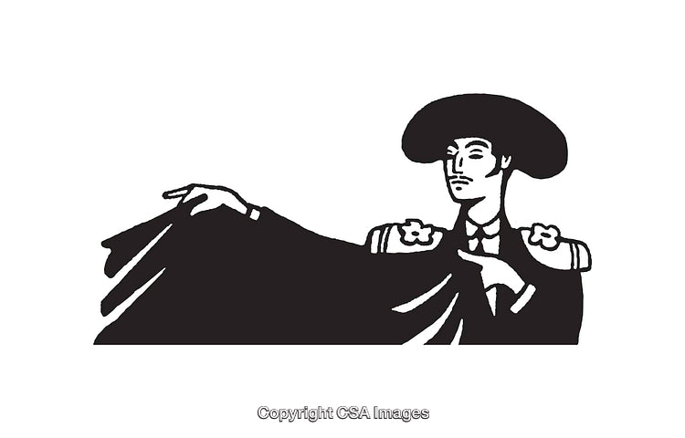 Stylized Black and White Illustration of a Traditional Matador