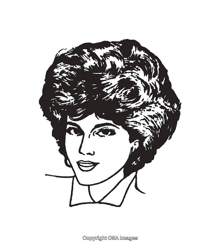 Retro Line Art Portrait of Woman with Styled Hair