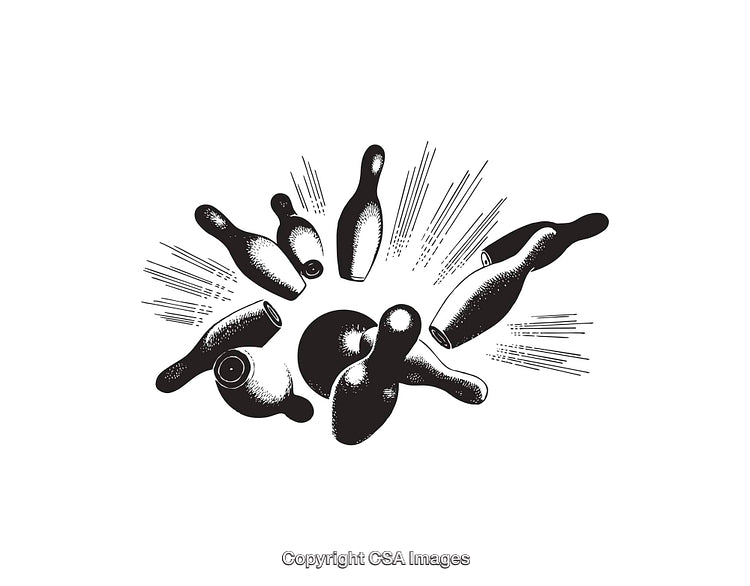 Dynamic Black And White Line Art of Bowling Scene
