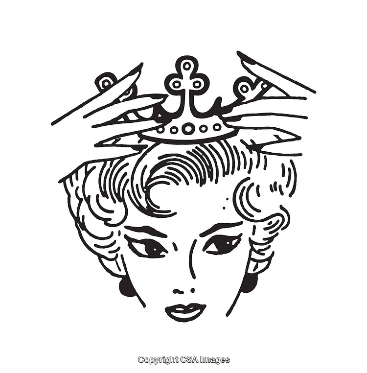 Black and White Line Art of Hands Crowning a Lady