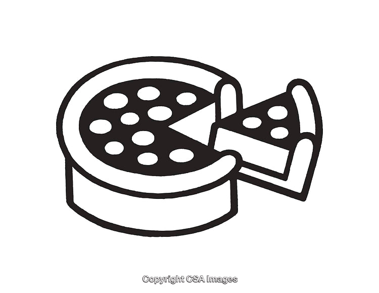 Black And White Line Art Illustration of a Sliced Pizza