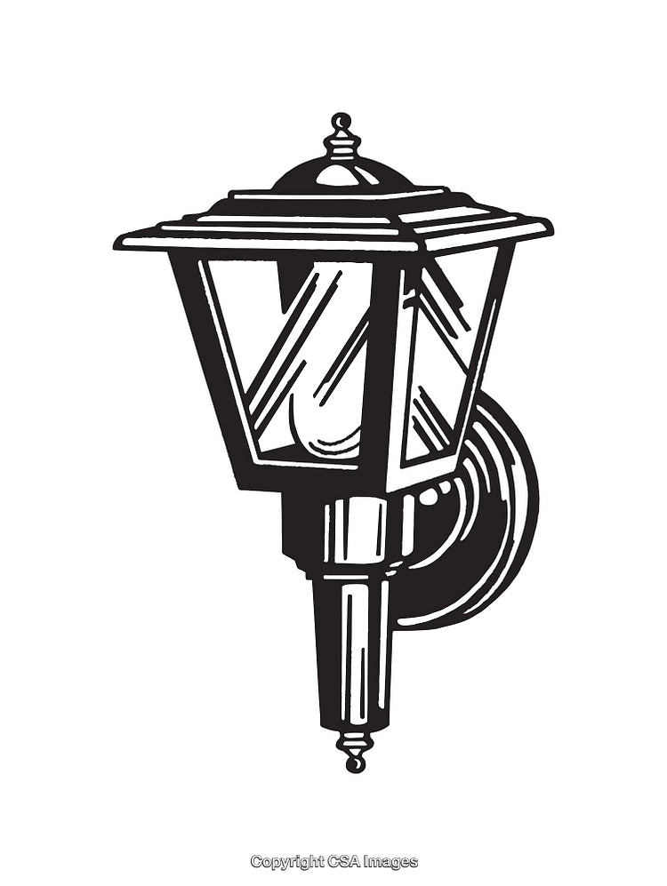 Black and White Line Art of a Classic Outdoor Wall Lantern