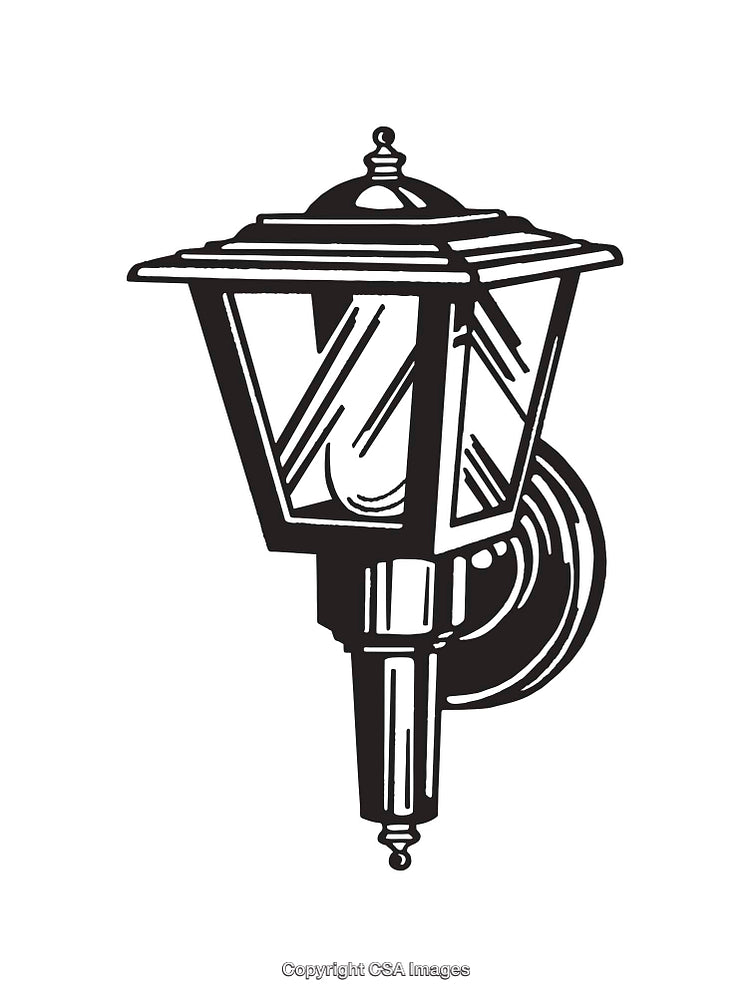 Black and White Line Art of a Classic Outdoor Wall Lantern