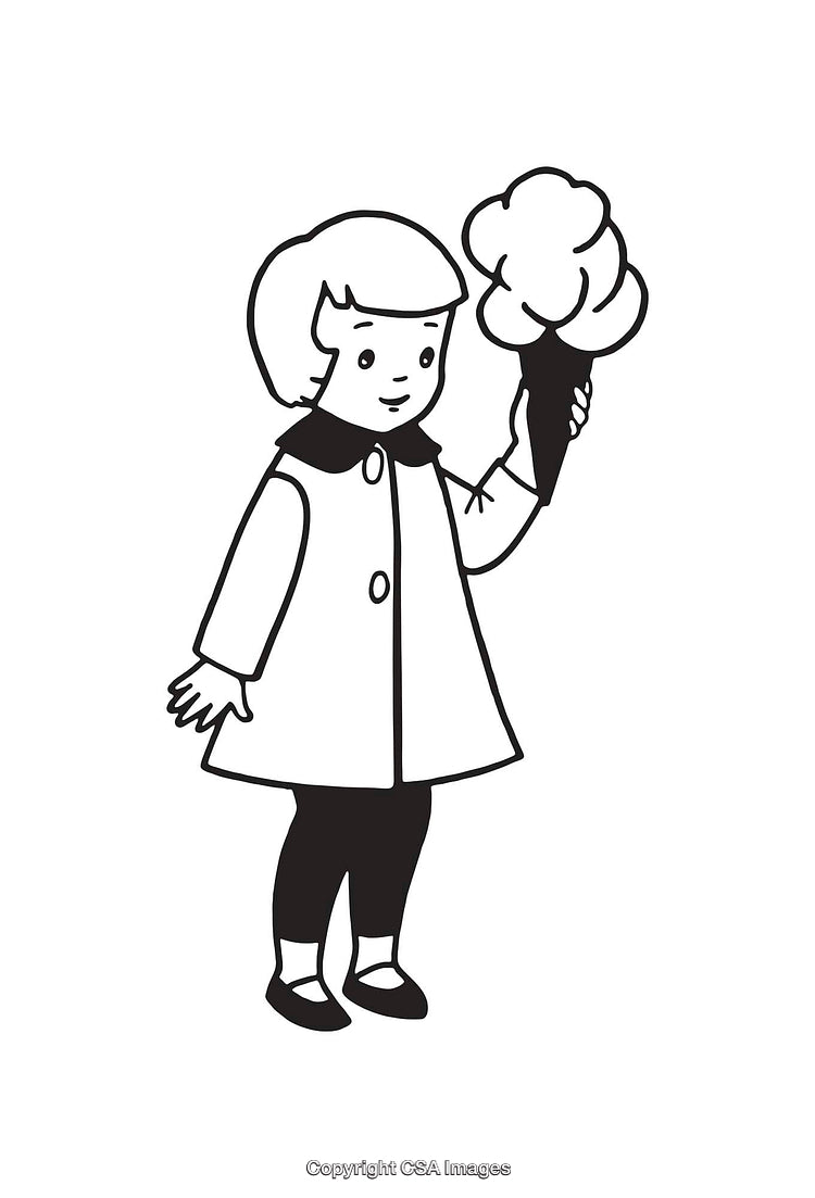 Black and White Line Art of a Child Holding Ice Cream