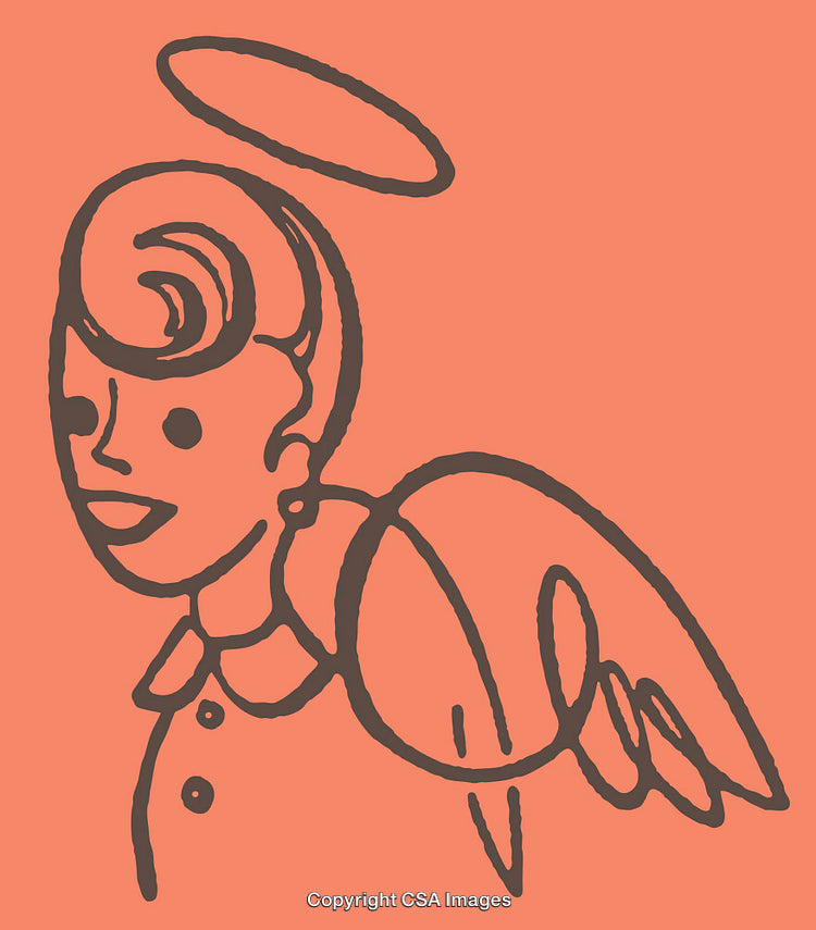 Minimalist Line Art of an Angelic Figure with Halo on Orange Background