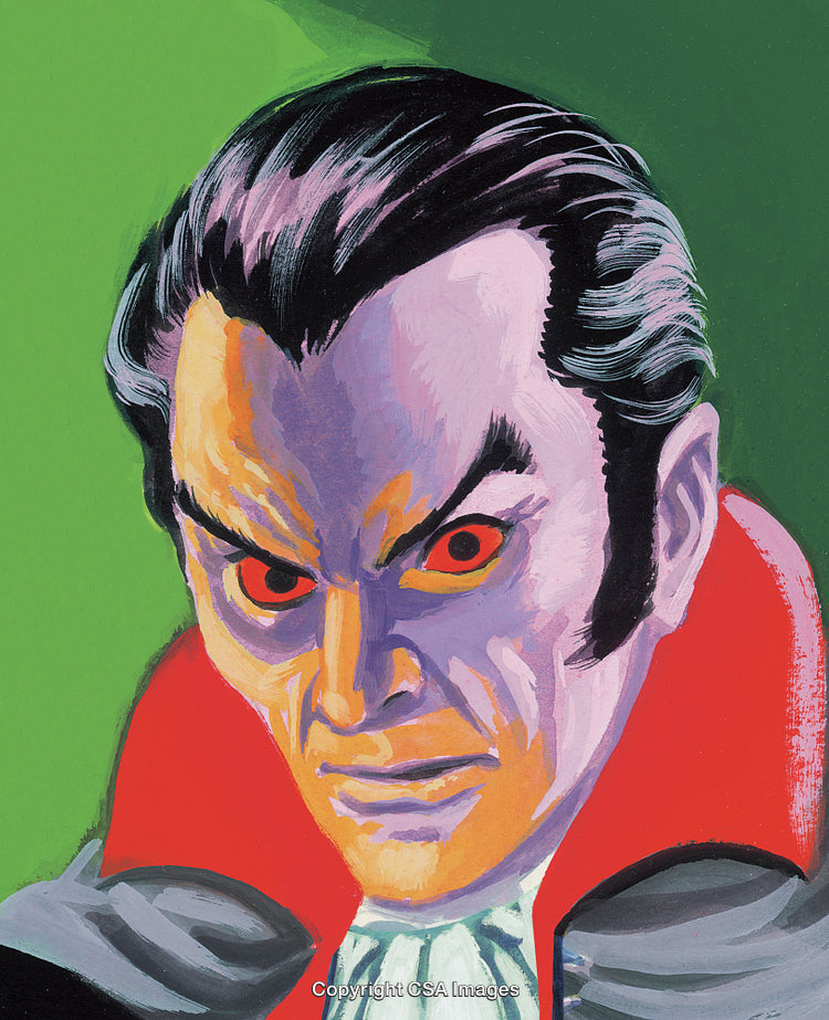 Classic Vampire Portrait Illustration with Intense Expressions and Bold Colors