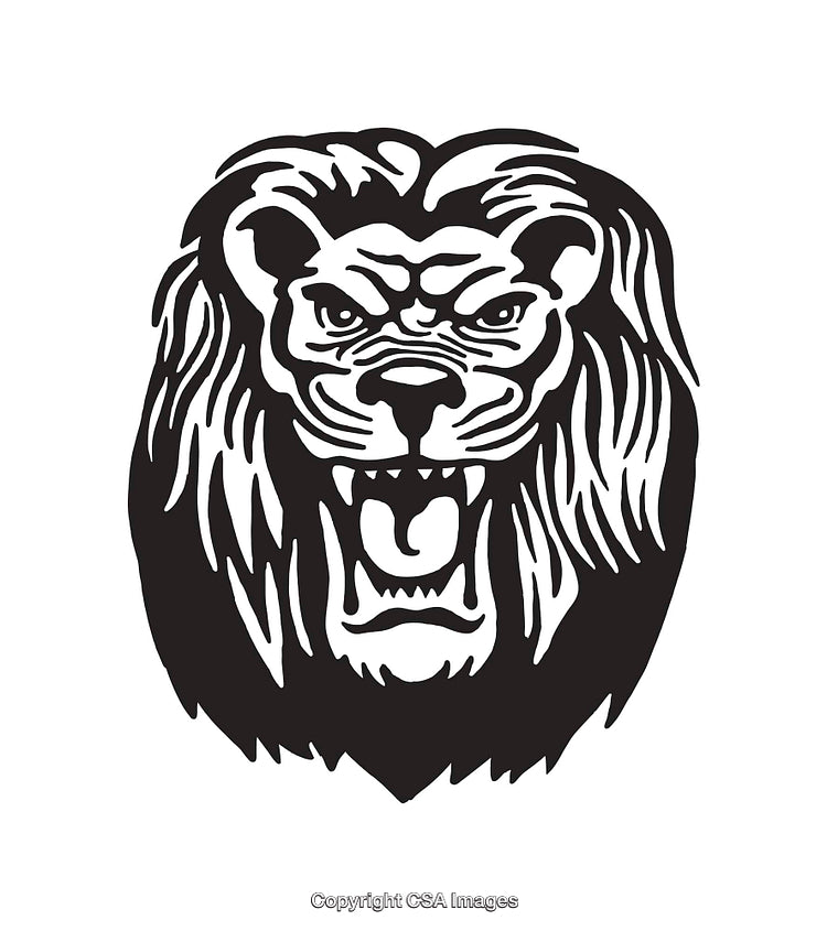 Fierce Lion Head Black and White Illustration with Detailed Line Art