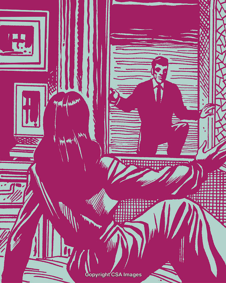 Stylized Illustration of People in a Suspenseful Suspense Scene