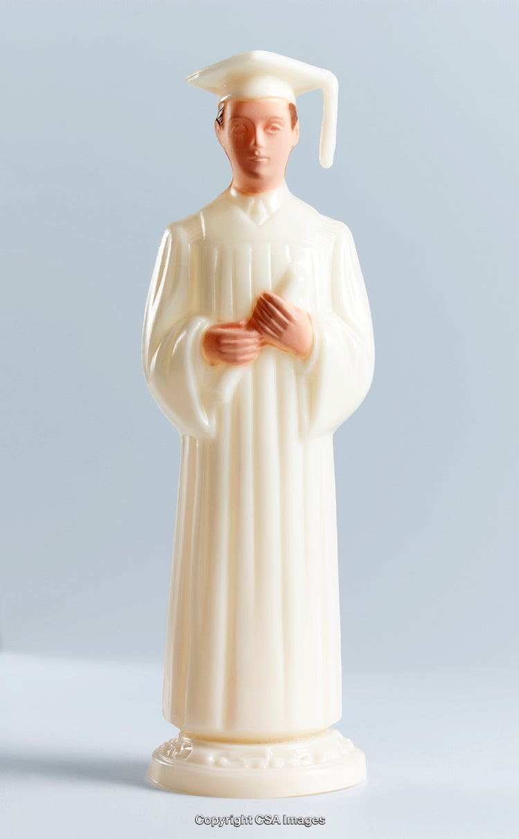 Plastic Graduate Figure in White Robe with Graduation Cap