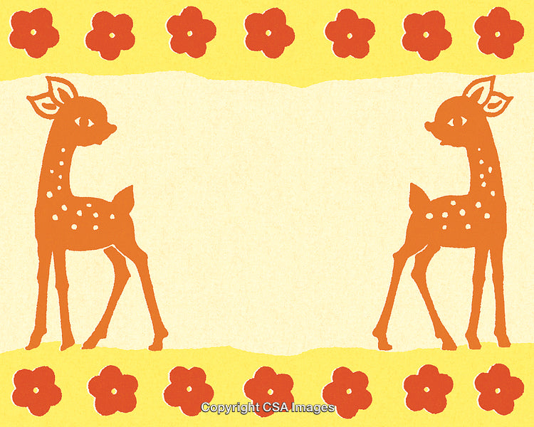 Cute Retro Illustration of Two Deer with Flower Border