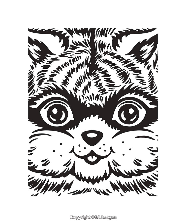 Black and White Line Art Illustration of an Expressive Cat Face Design