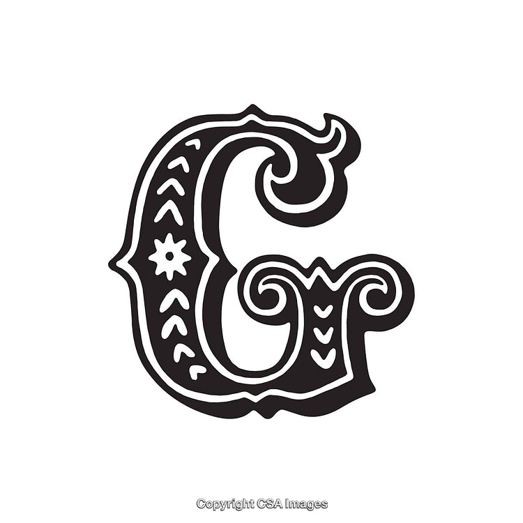 Ornate Decorative Letter G with Victorian-Style Embellishments on White Background