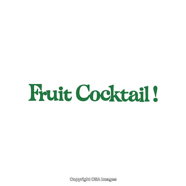 Bold Green Text Reading Fruit Cocktail on White Background
