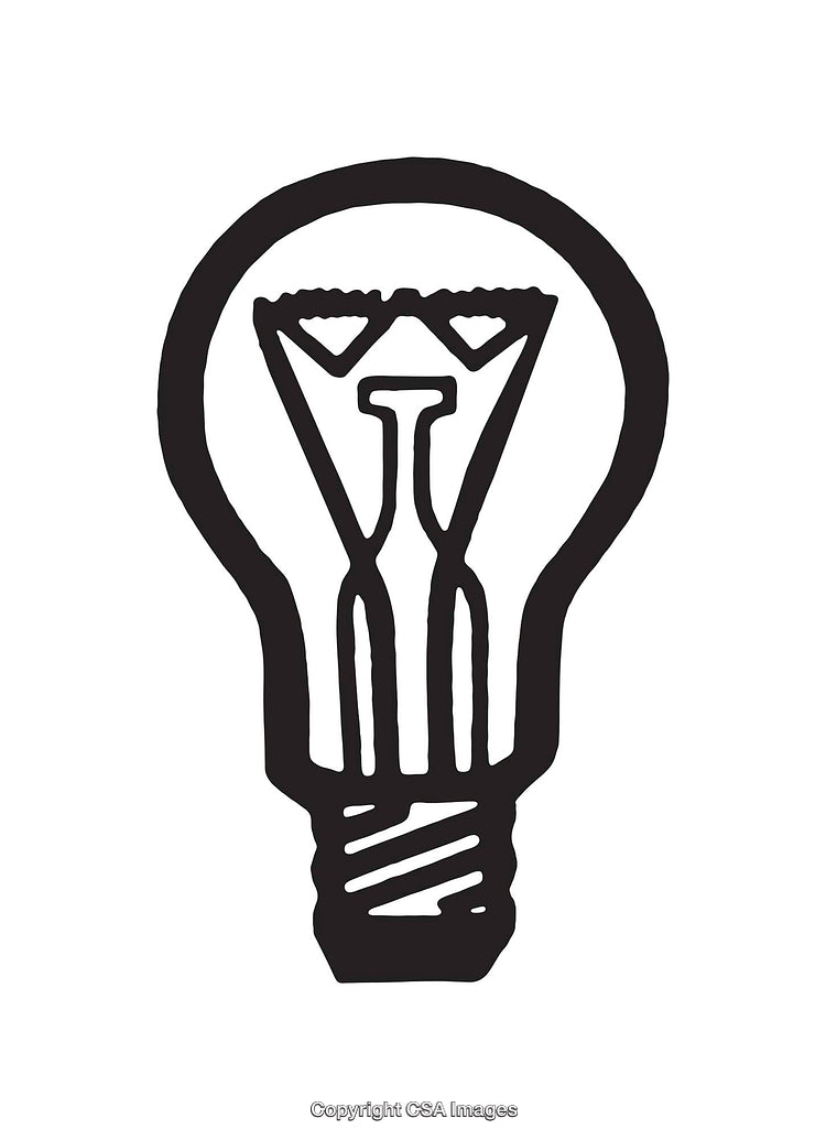 Black and White Line Art Illustration of a Light Bulb