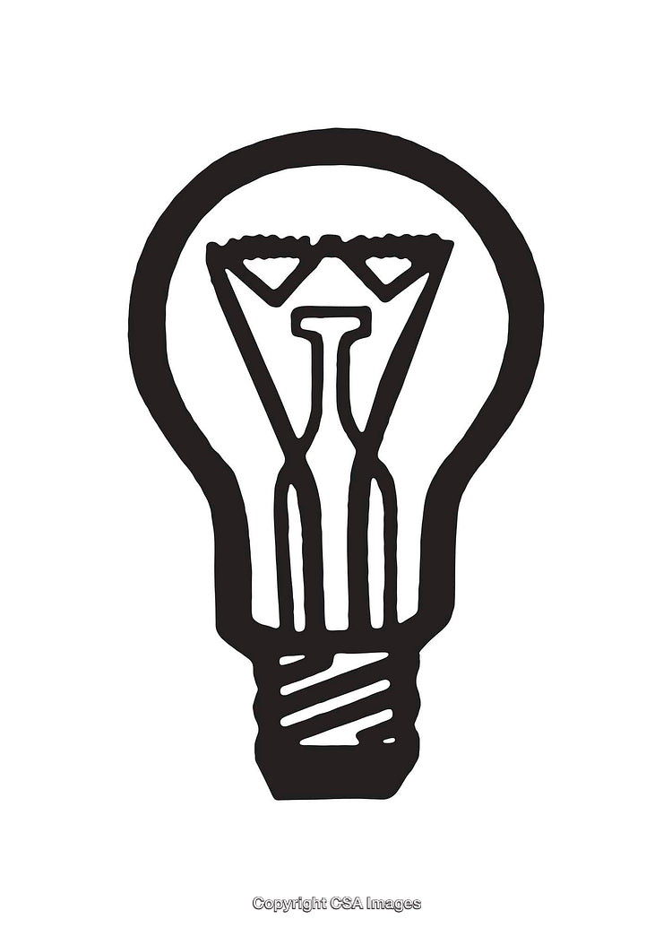 Black and White Line Art Illustration of a Light Bulb