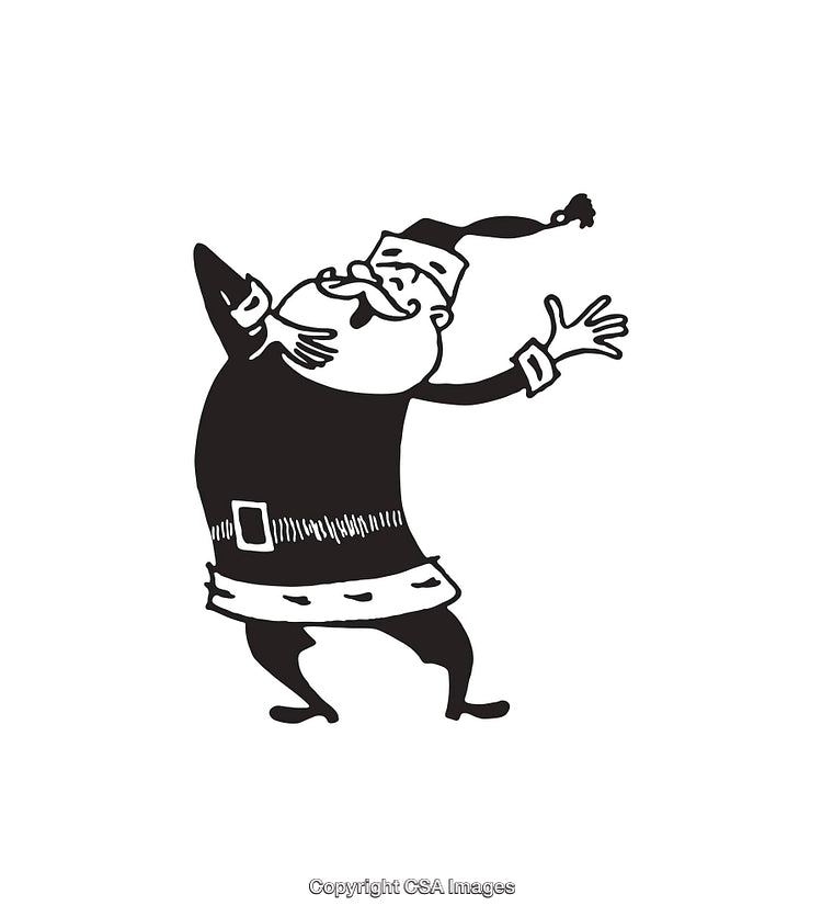 Black and White Illustration of Cheerful Santa Claus in Festive Pose