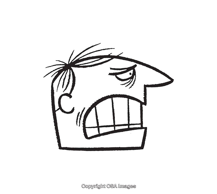 Black and White Line Art of Abstract Angry Expression in Cartoon Style