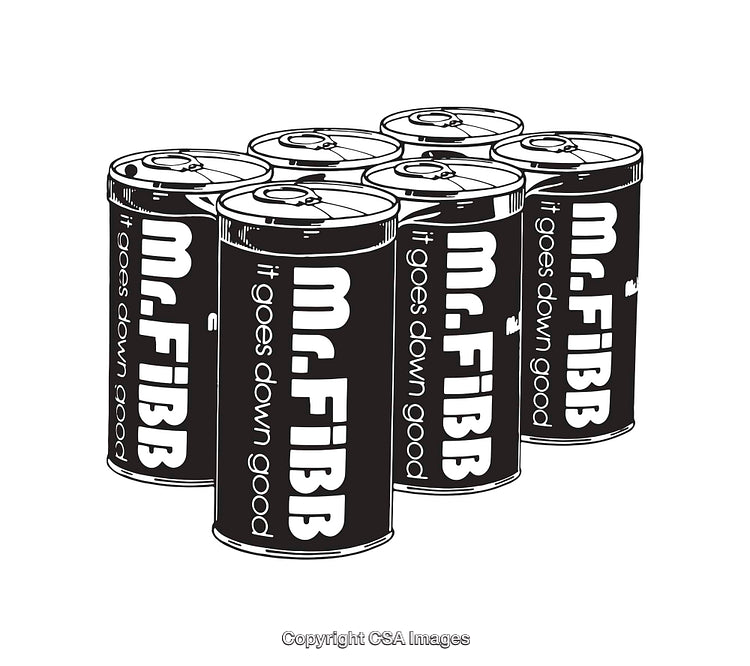 Black and White Line Art of Six Beverage Cans