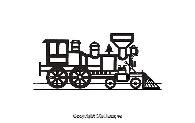 Vintage Black and White Line Art of a Steam Locomotive