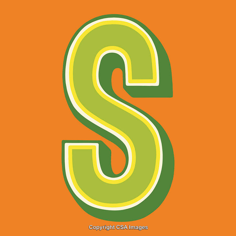 Bold Green Letter S on Bright Orange Background with Stylish Font
