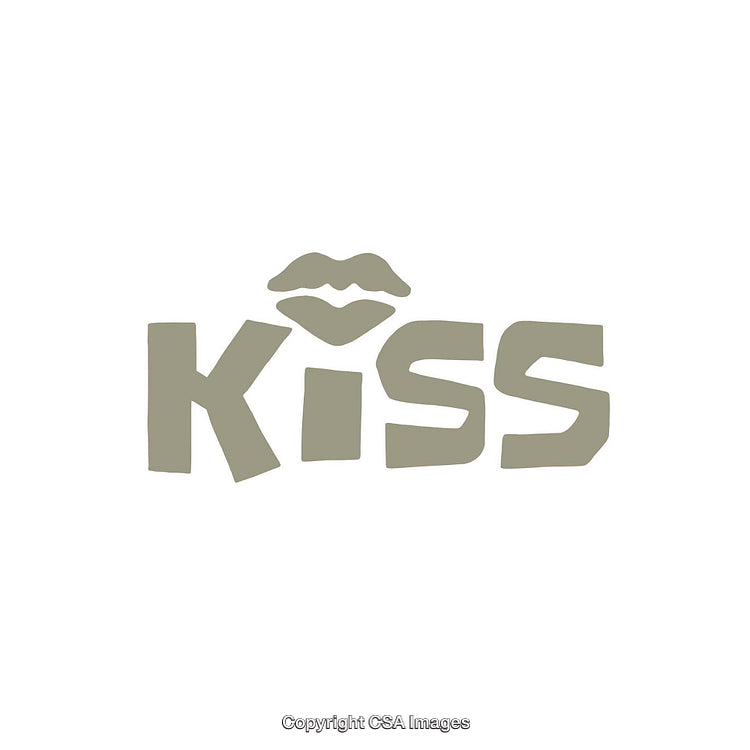 Monochromatic Word Art Typography of Kiss with Lip Illustration