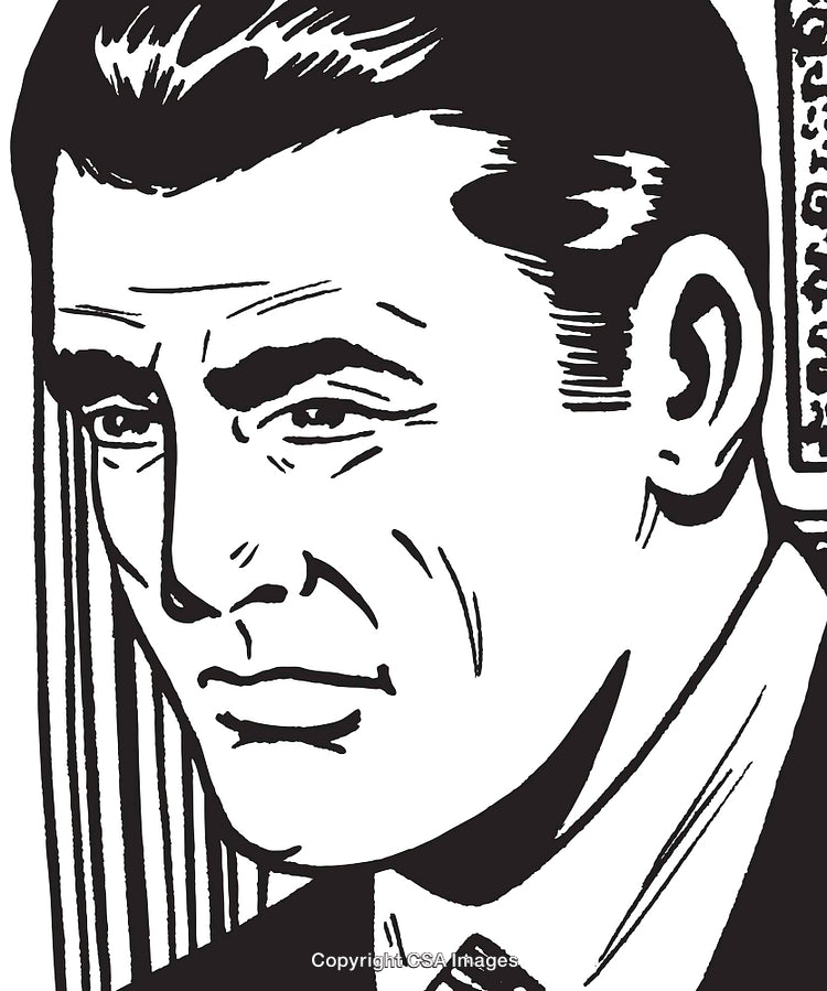 Retro Style Illustration of a Thoughtful Businessman in Black and White
