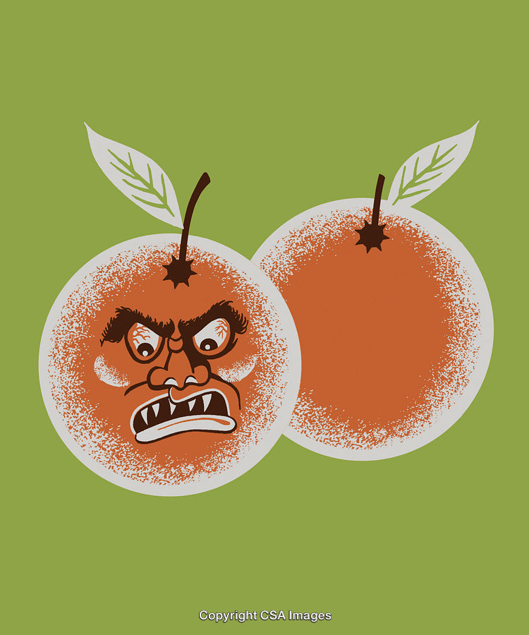 Angry Cartoon Orange Character Illustration on a Green Background