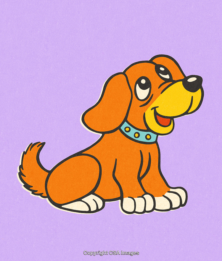 Cute Cartoon Style Illustration of a Happy Dog on Purple Background
