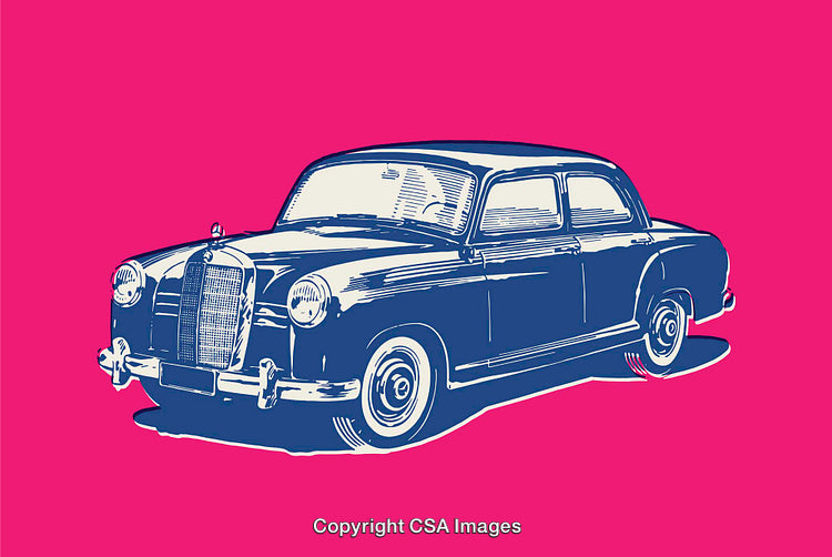 Vintage Car Illustration With Bold Pink Background