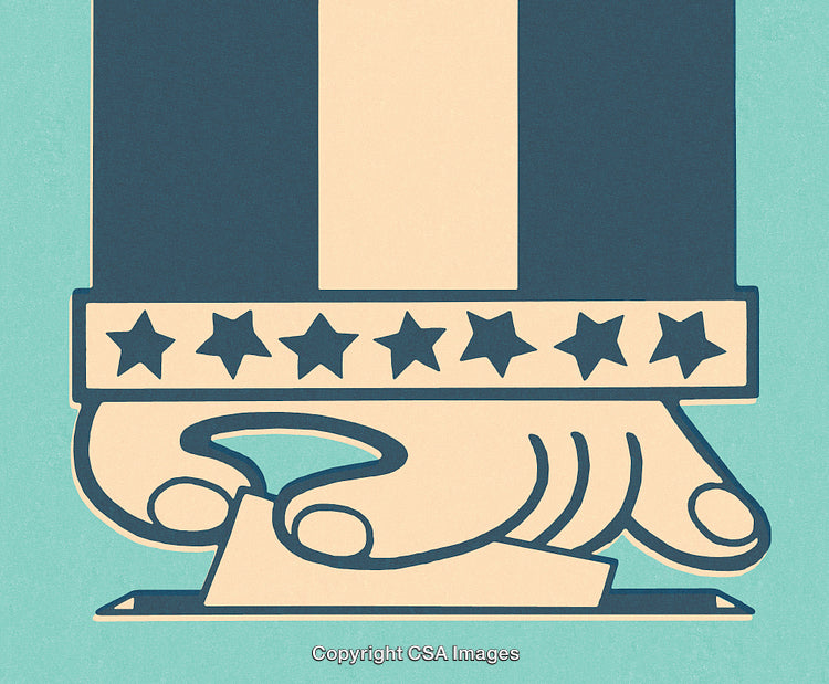 Illustration of Voting Process with Patriotic Colors and Stars