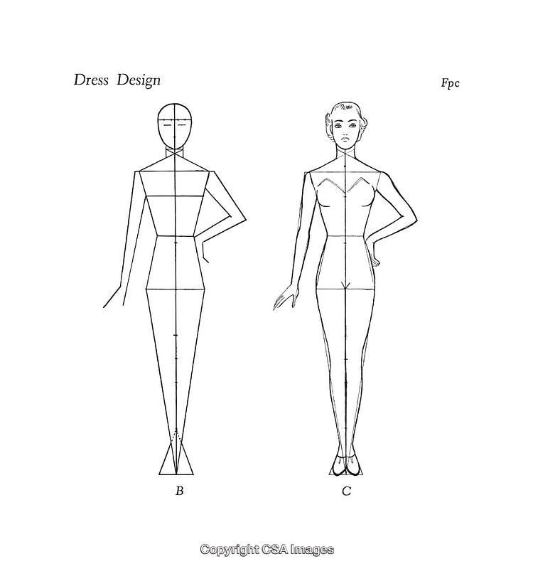 Fashion Design Concept Illustrating Black and White Human Form Diagrams