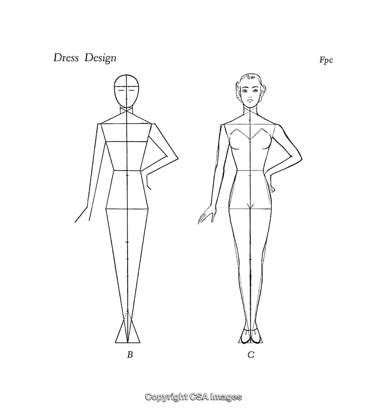Fashion Design Concept Illustrating Black and White Human Form Diagrams