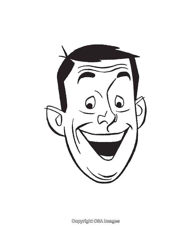 Cheerful Black and White Cartoon Male Character Line Art Illustration