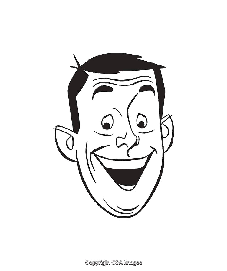 Cheerful Black and White Cartoon Male Character Line Art Illustration