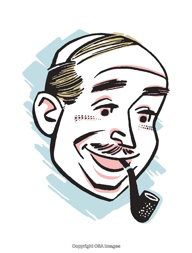 Retro Illustration of a Man Smoking Pipe with Cheerful Expression