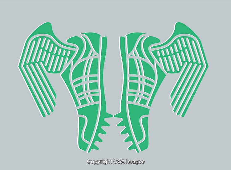 Green Winged Running Shoes in Stylish Minimal Flat Art Design