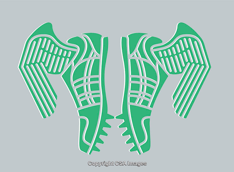 Green Winged Running Shoes in Stylish Minimal Flat Art Design