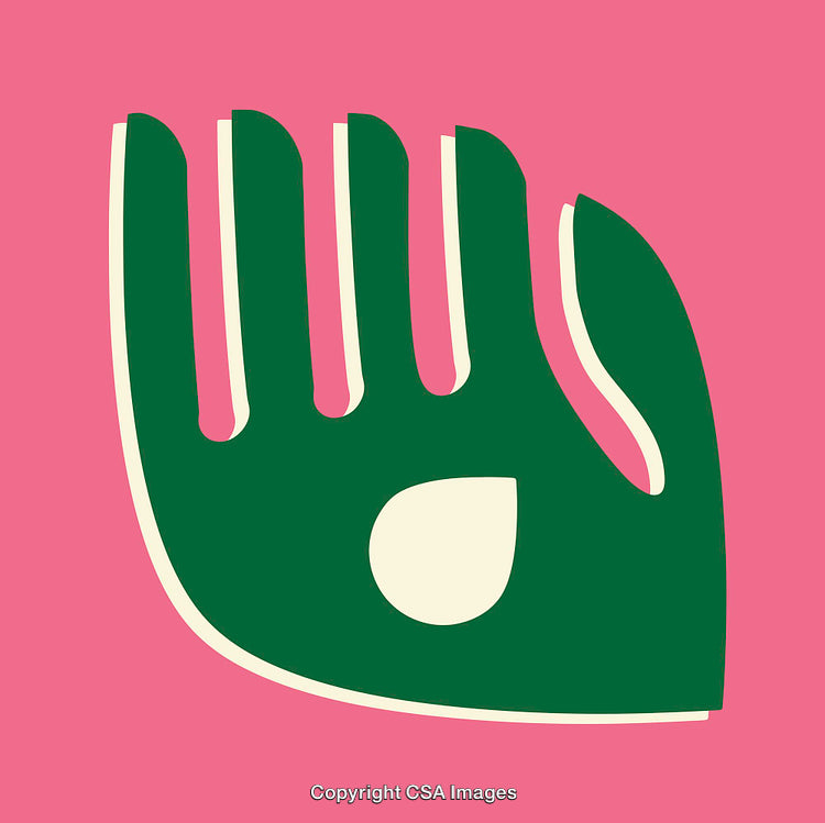 Abstract Green Hand Illustration with Minimalist Pink Background