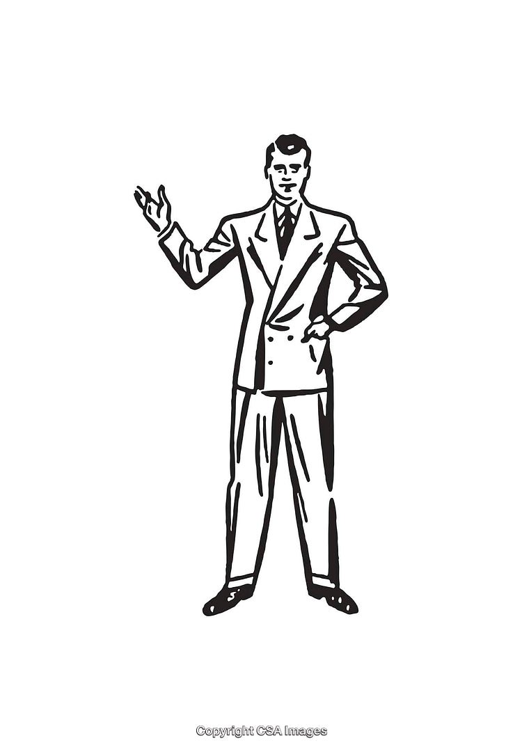 Retro Line Art Illustration of a Man Gesturing with Confidence