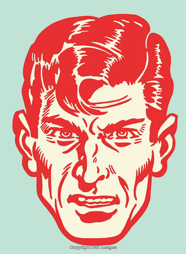 Retro Illustration of a Bold and Determined Male Expression in Red Coloring