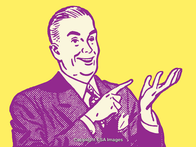Retro Styled Pop Art Man in Business Attire on Bright Yellow Background